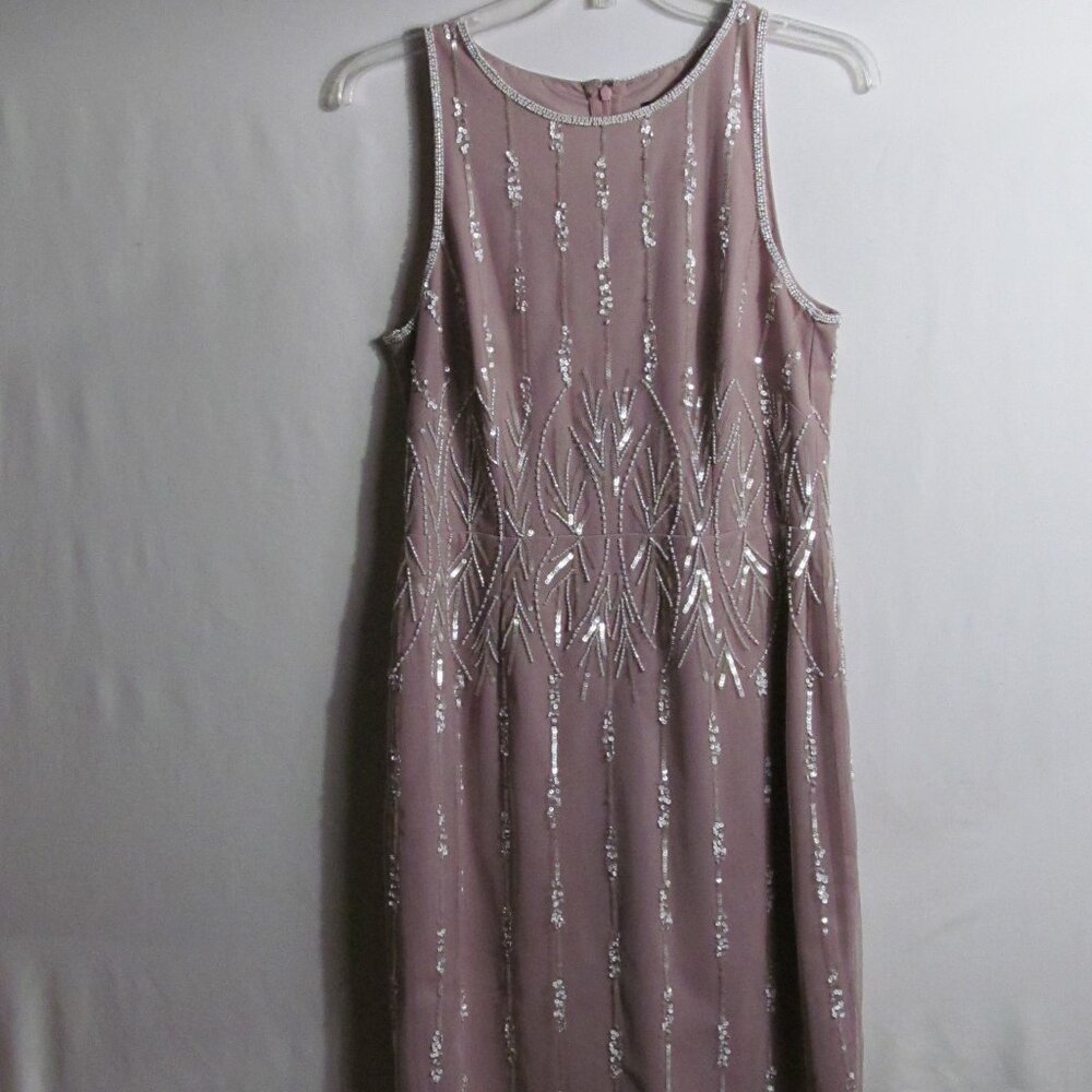Adrianna Papell Studio Elegant Beautifuly Beaded Blush Dress Size 6 EUC